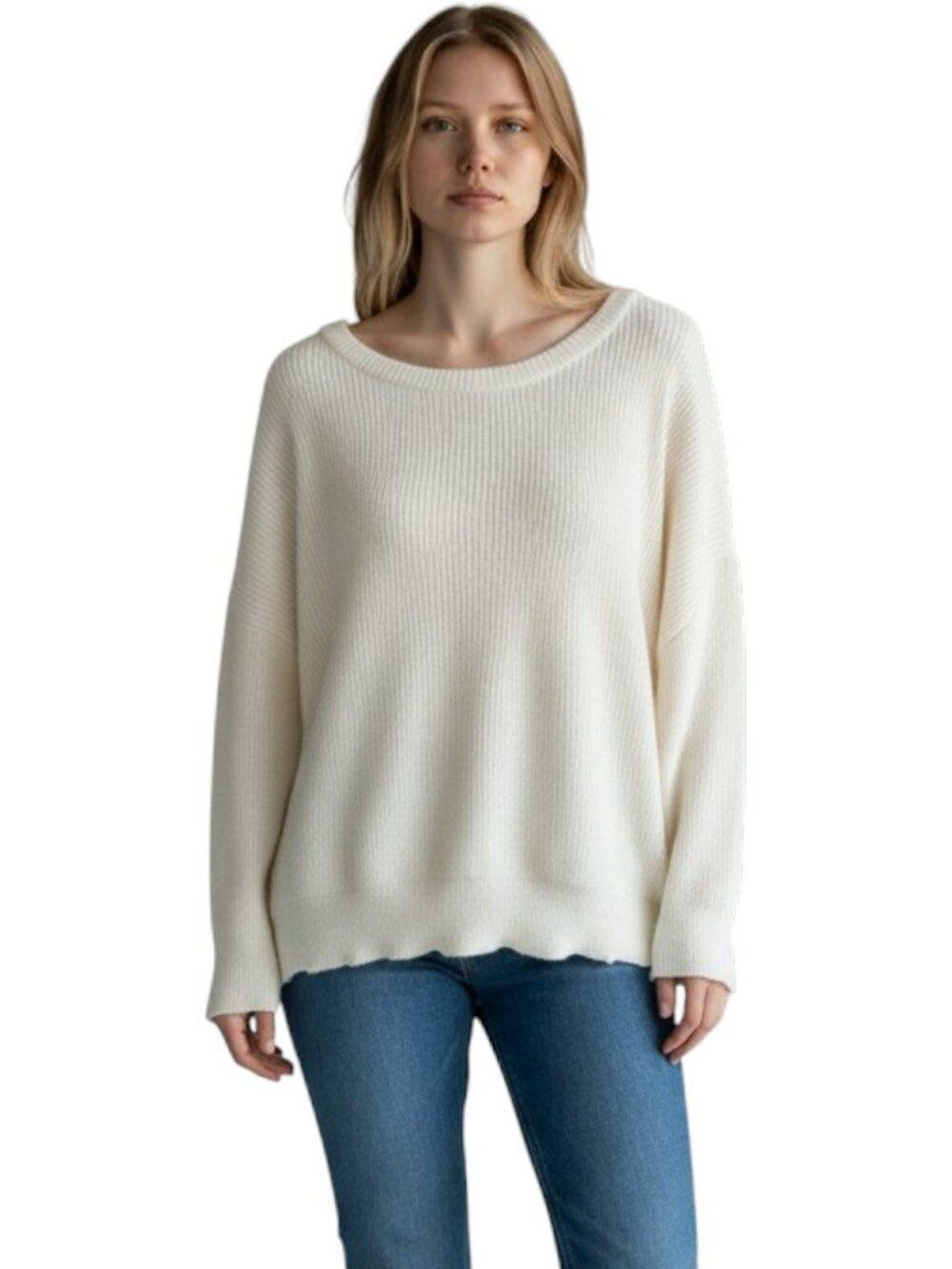 Zara Knit Ivory Ribbed Pullover Sweater Open Back Black Ribbon Bow Tie Size S